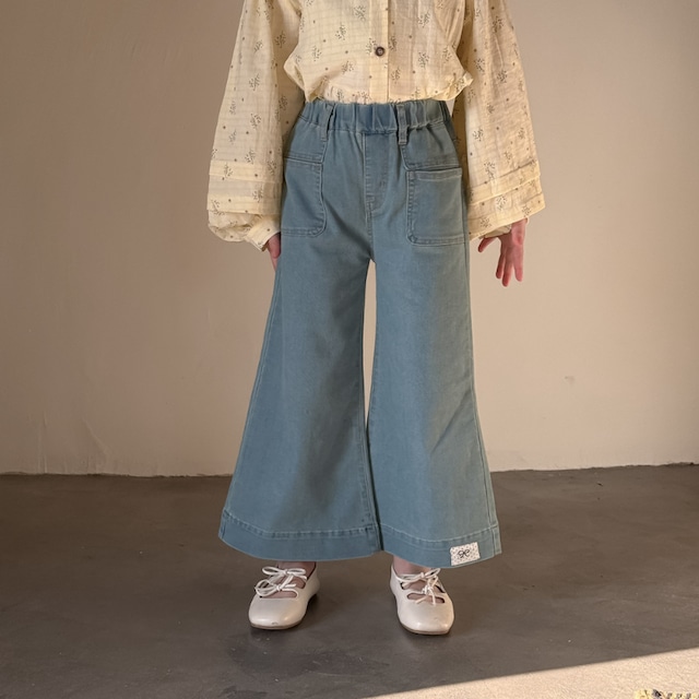 秋ハイウエストリボン布パッチジンズ