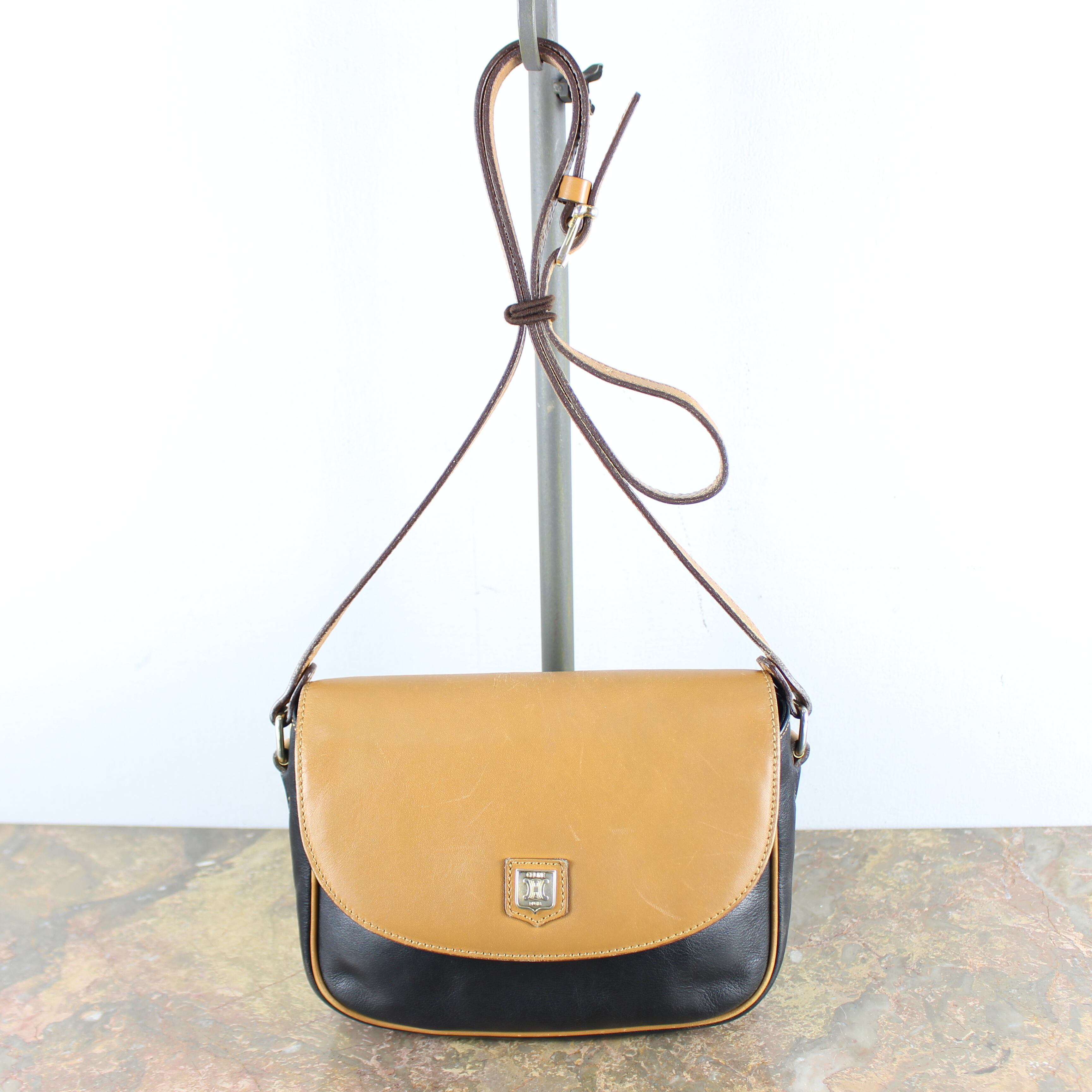 OLD CELINE BICOLOR LOGO LEATHER SHOULDER BAG MADE IN ITALY