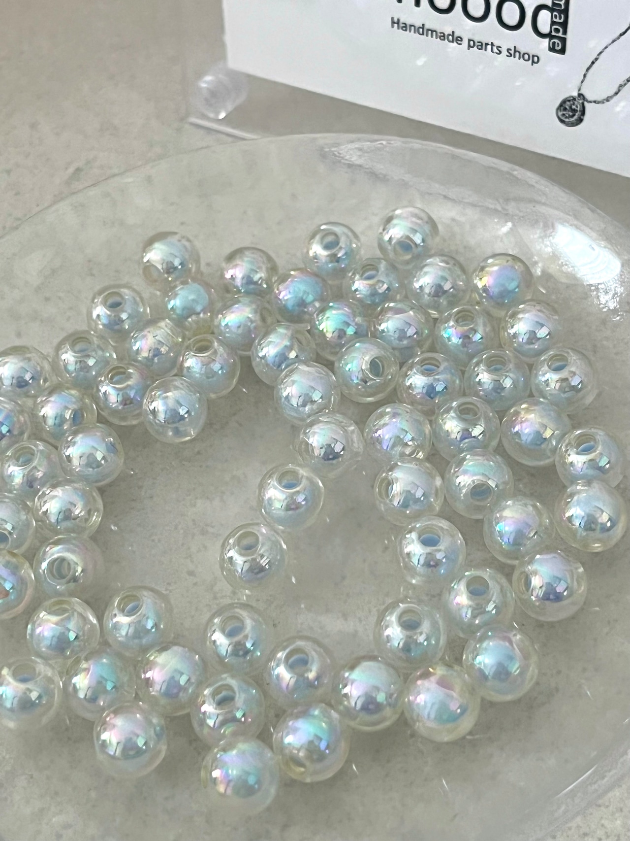 お得！【50個】9mmオーロラパステルブルーアクリルビーズ/スペーサー/