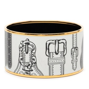 エルメス エマイユ TGM 七宝焼き ベルトモチーフ バングル ゴールド ホワイト メッキ レディース HERMES 【中古】