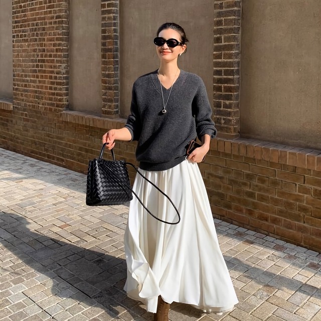 Gathered long skirt【H00542】