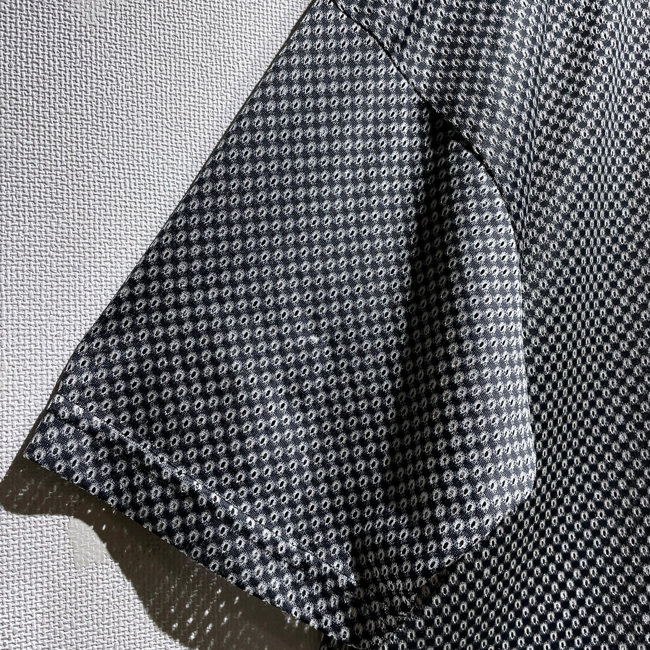 1980s Black mode Dot mesh Design SS Open collar shirt (made in Canada)