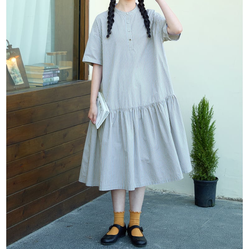 ストライプ半袖シャツワンピース M2210