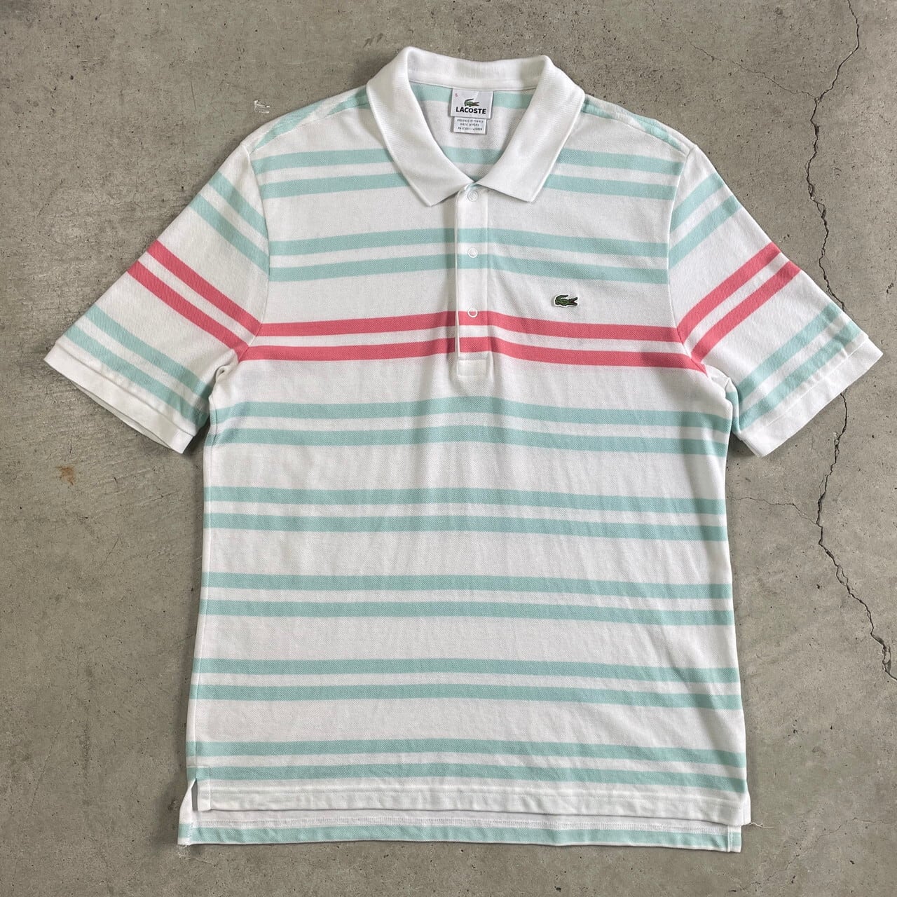 90年代 LACOSTE ラコステ 鹿の子 マルチボーダー ポロシャツ メンズL