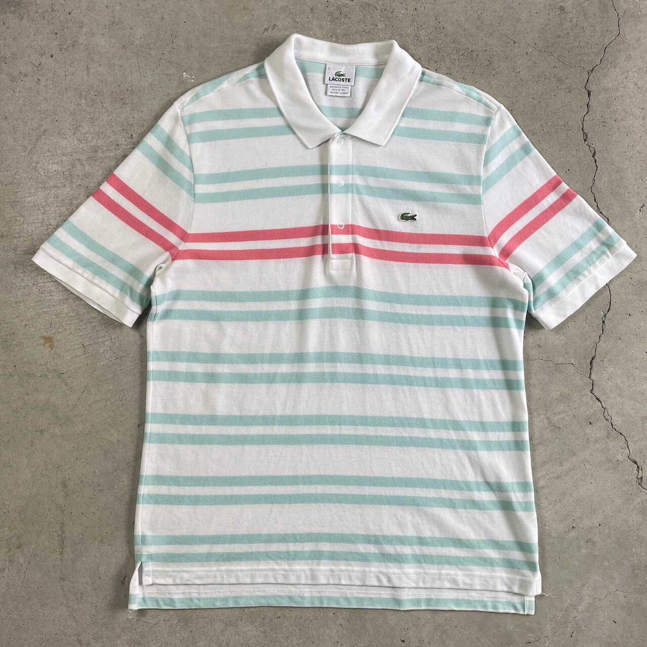 90年代 LACOSTE ラコステ 鹿の子 マルチボーダー ポロシャツ メンズL 
