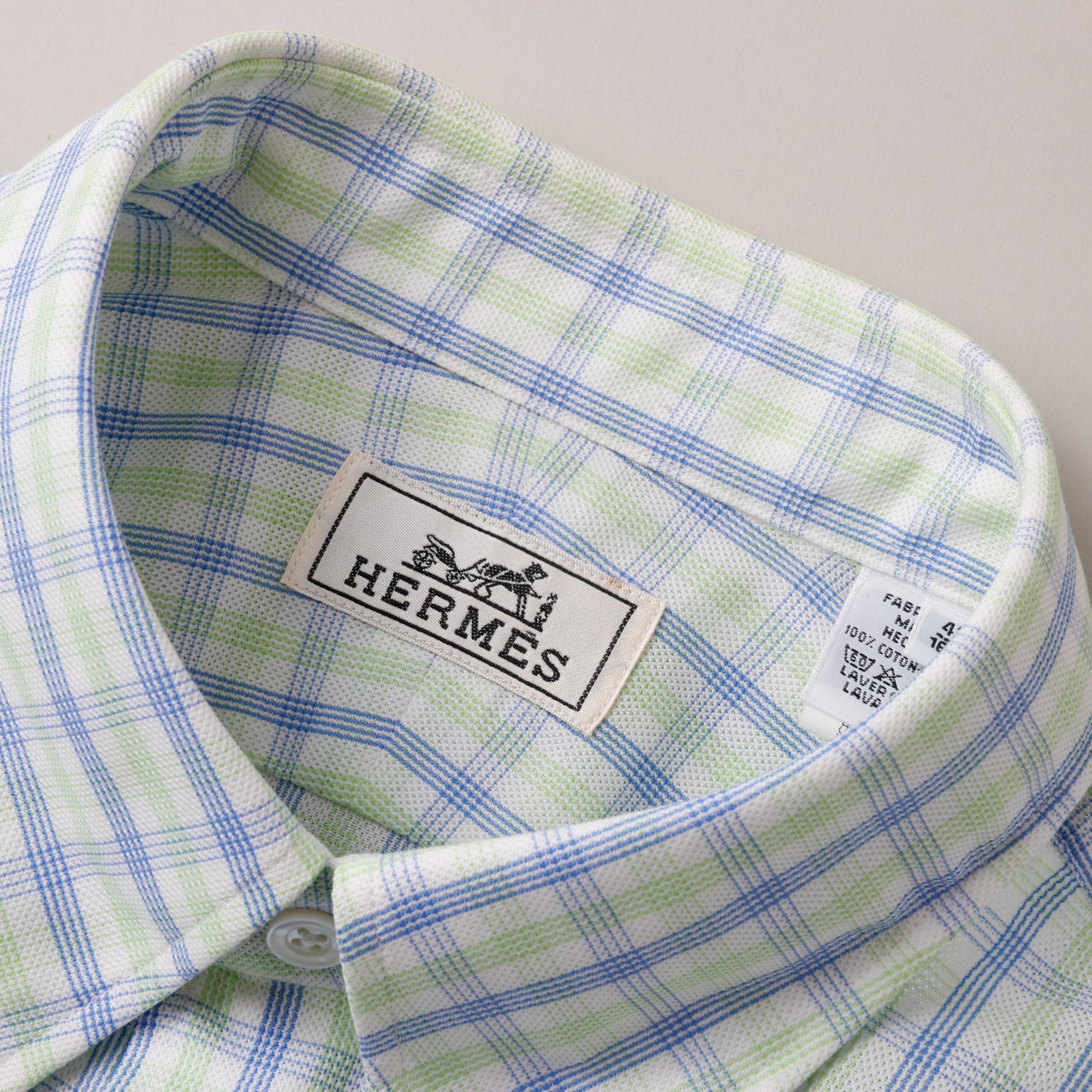 未使用】HERMES special cotton check shirt made in France dead