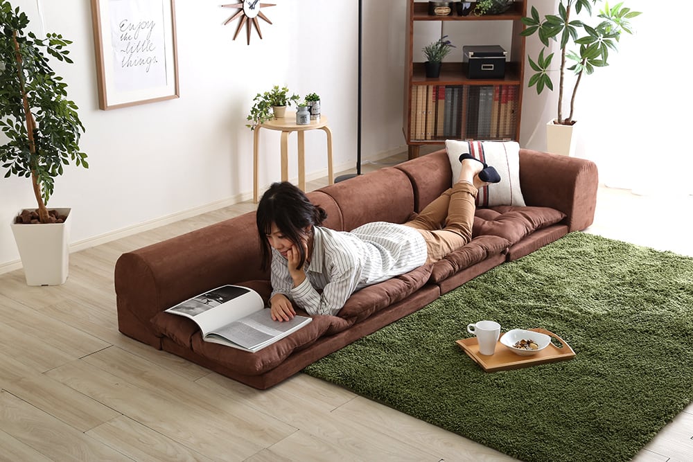 3人掛けフロアコーナーソファ☆分割タイプ☆リクライニング機能付  