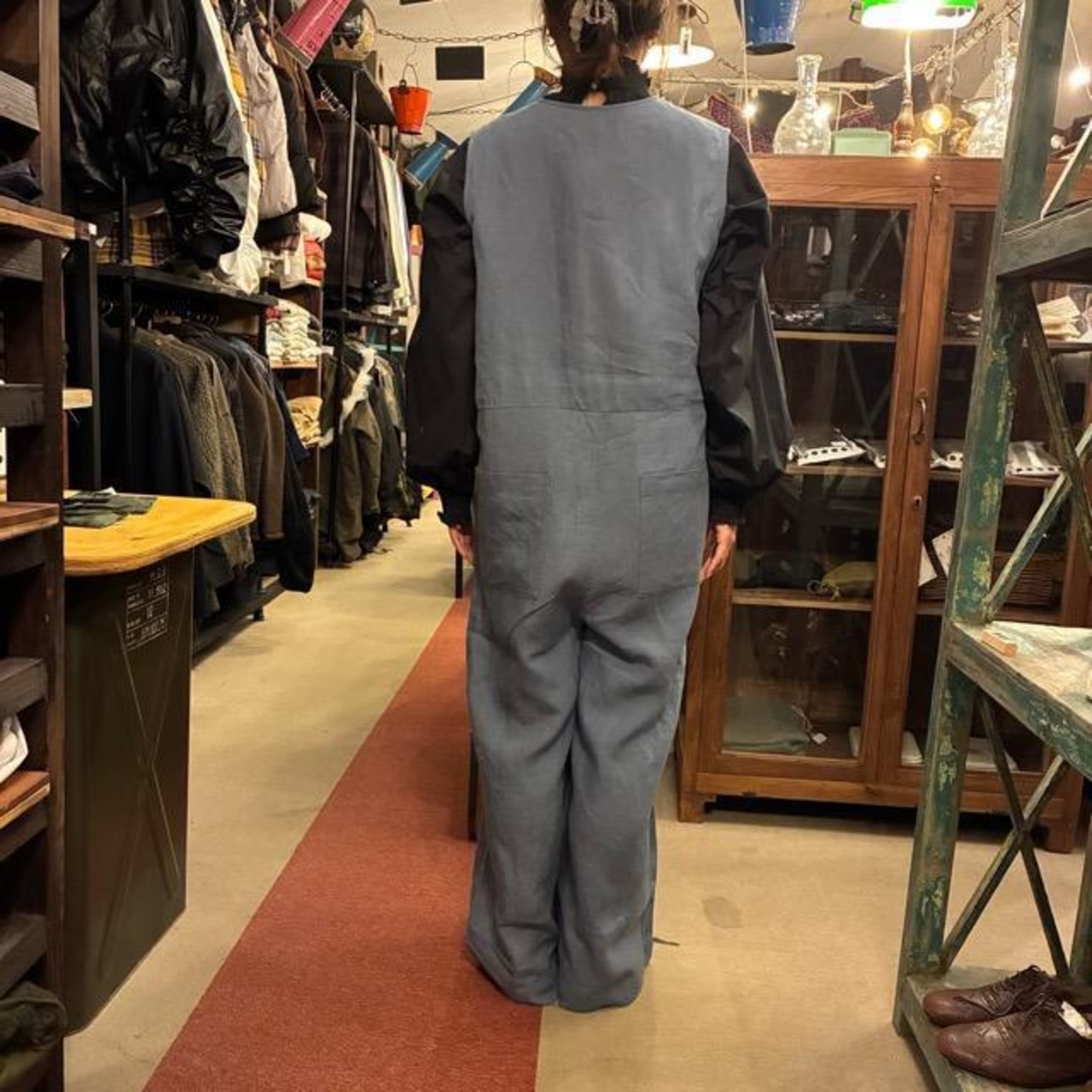 UNIVERSAL TISSU Triple Washed Linen Cotton Wrap Culotte Overalls in Smoky Blue