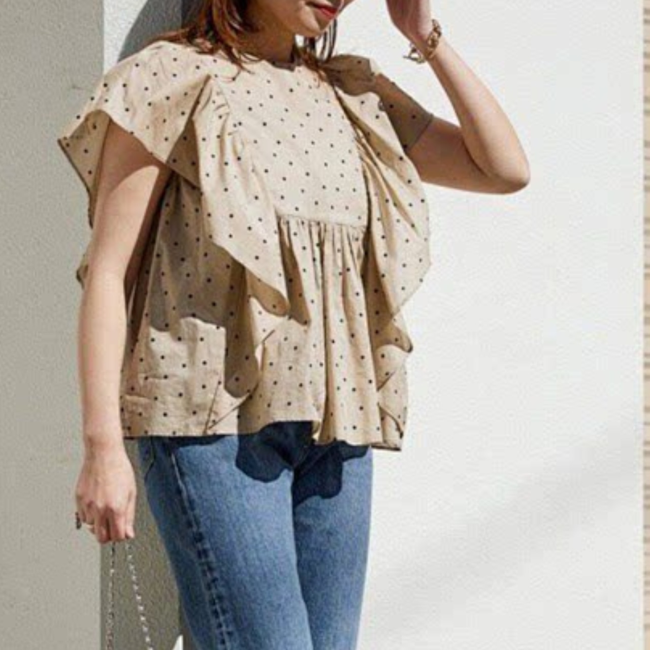 フリルスリーブ ドット柄 ブラウス 全2色 00070