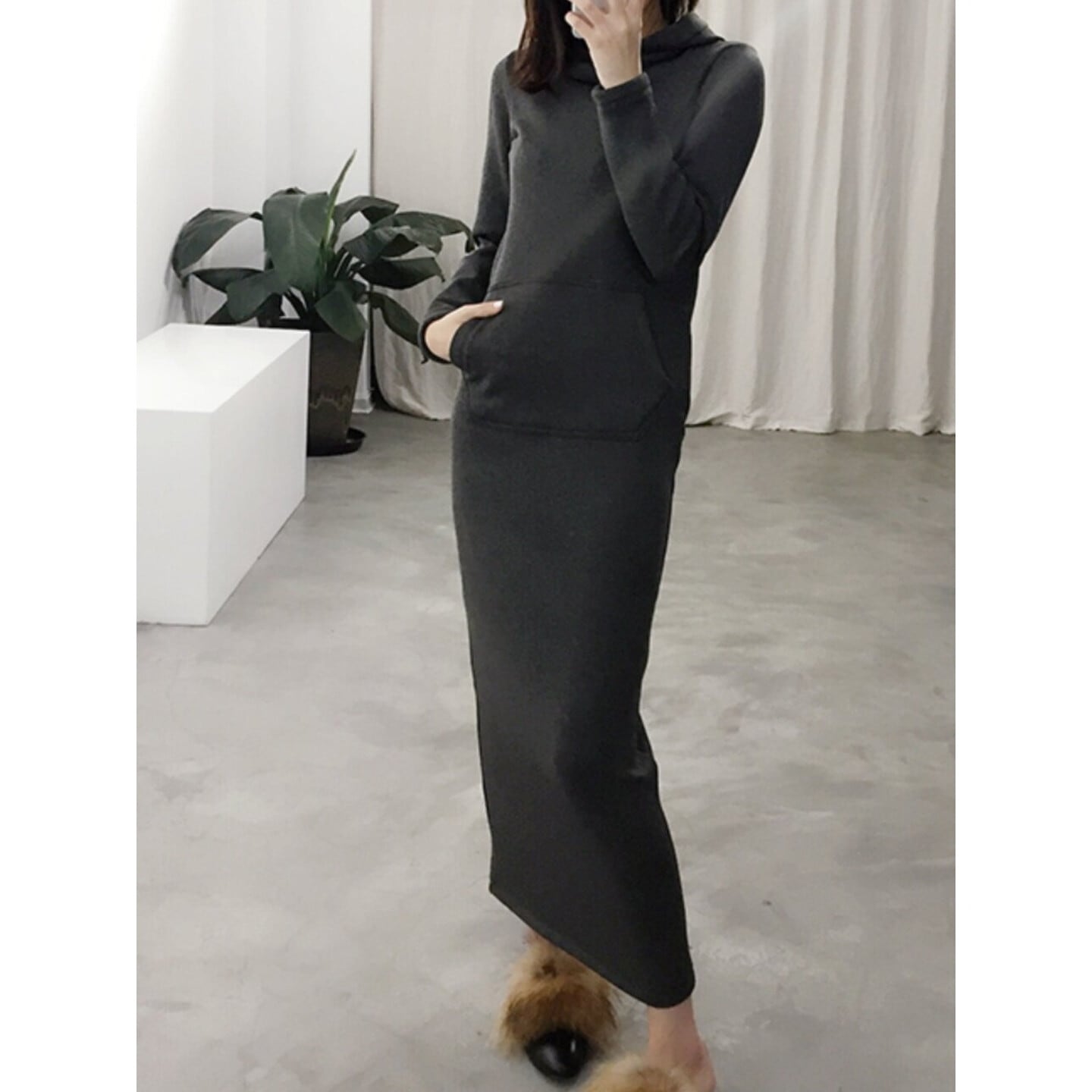 フロントポケット フーディー ワンピース【S-3XL】 RA3535