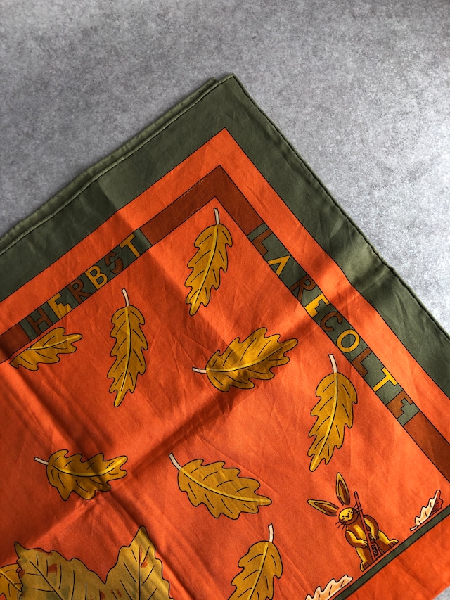 HERMES エルメス カレ70 スカーフ オレンジ×グリーン フルーツ コットン 落ち葉 vintage ヴィンテージ オールド vi8ch5