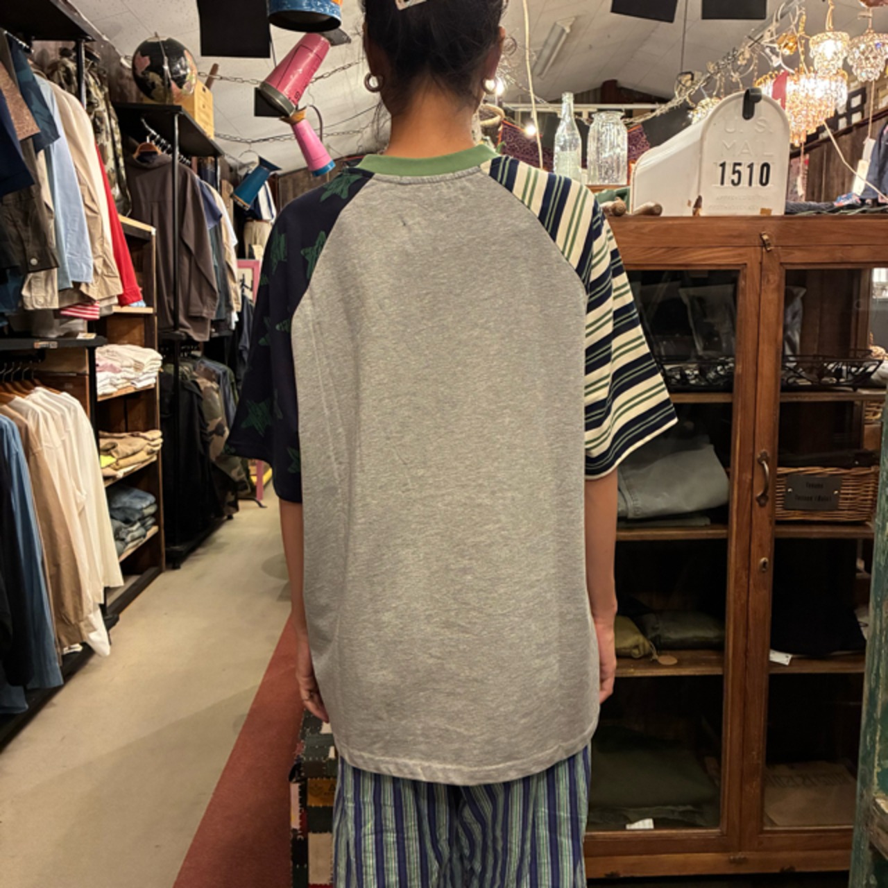 TOPANGA Lady's Telephone Graphic Asymmetric Sleeve T-Shirt 　テレフォングラフィックアシンメトリースリーブTシャツ　グレー　2サイズ　半袖Tシャツ　キャット　ドッグ　犬　猫　イヌ　ネコ　ユニセックス