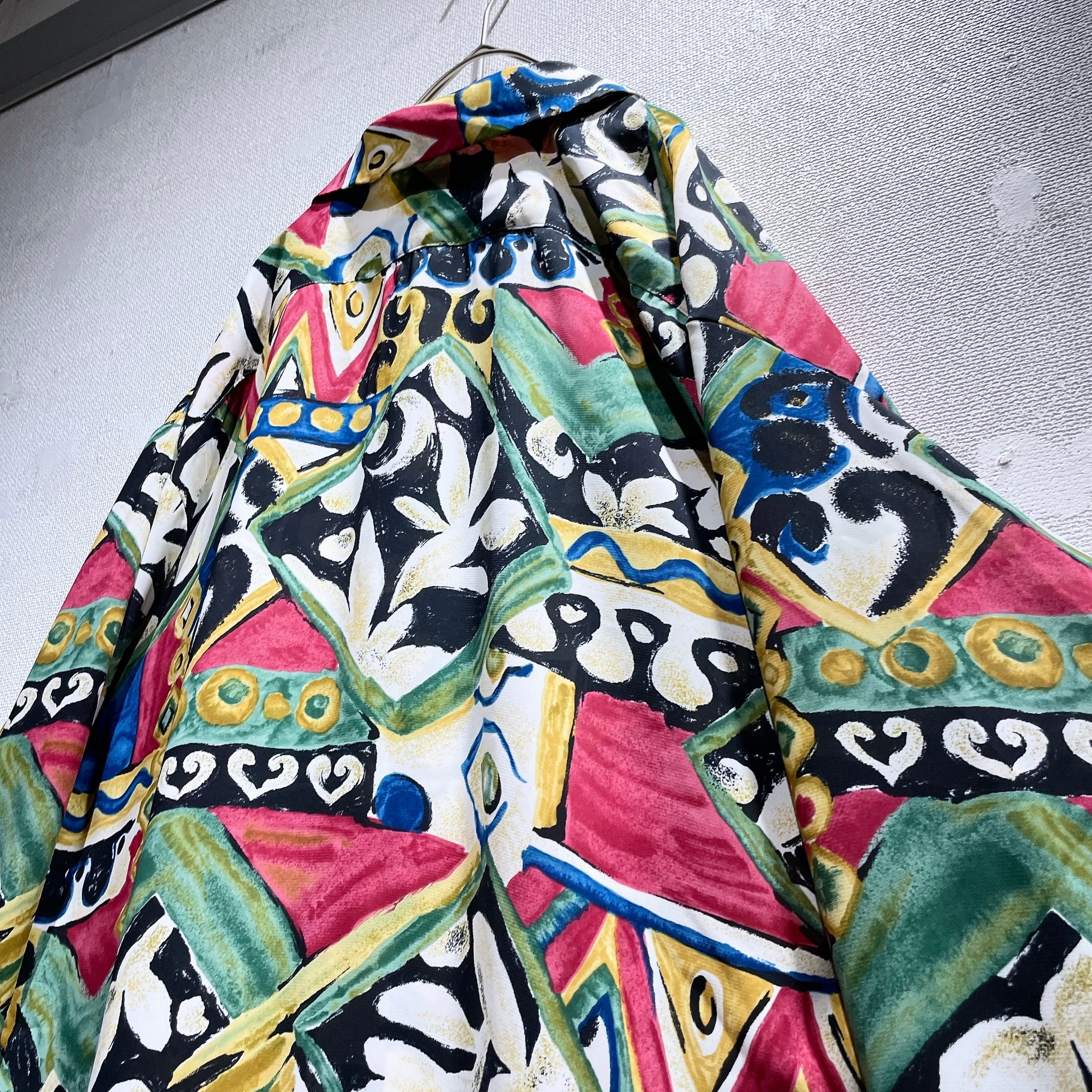 1990s Psychedelic art pattern Design vintage Drape loose Open collar shirt