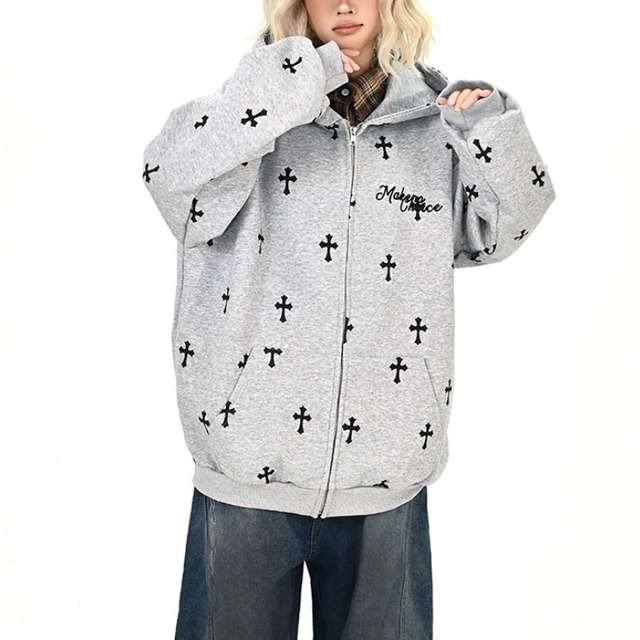 cross design zip-up hoodie　クロスデザインジップアップパーカー　J1374