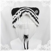 ♡ Snow crystal ぽんぽんリボン付き ねこみみニット帽 black ♡
