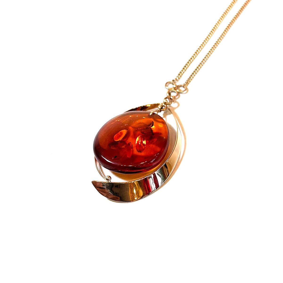 14K gold & amber design vintage necklace | PANIC ART MARKET