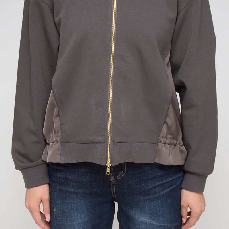 Resurrection グレー 異素材ミックスジャケット 裾を絞るとプリーツに】異素材バックプリーツブルゾン - LEI-2519