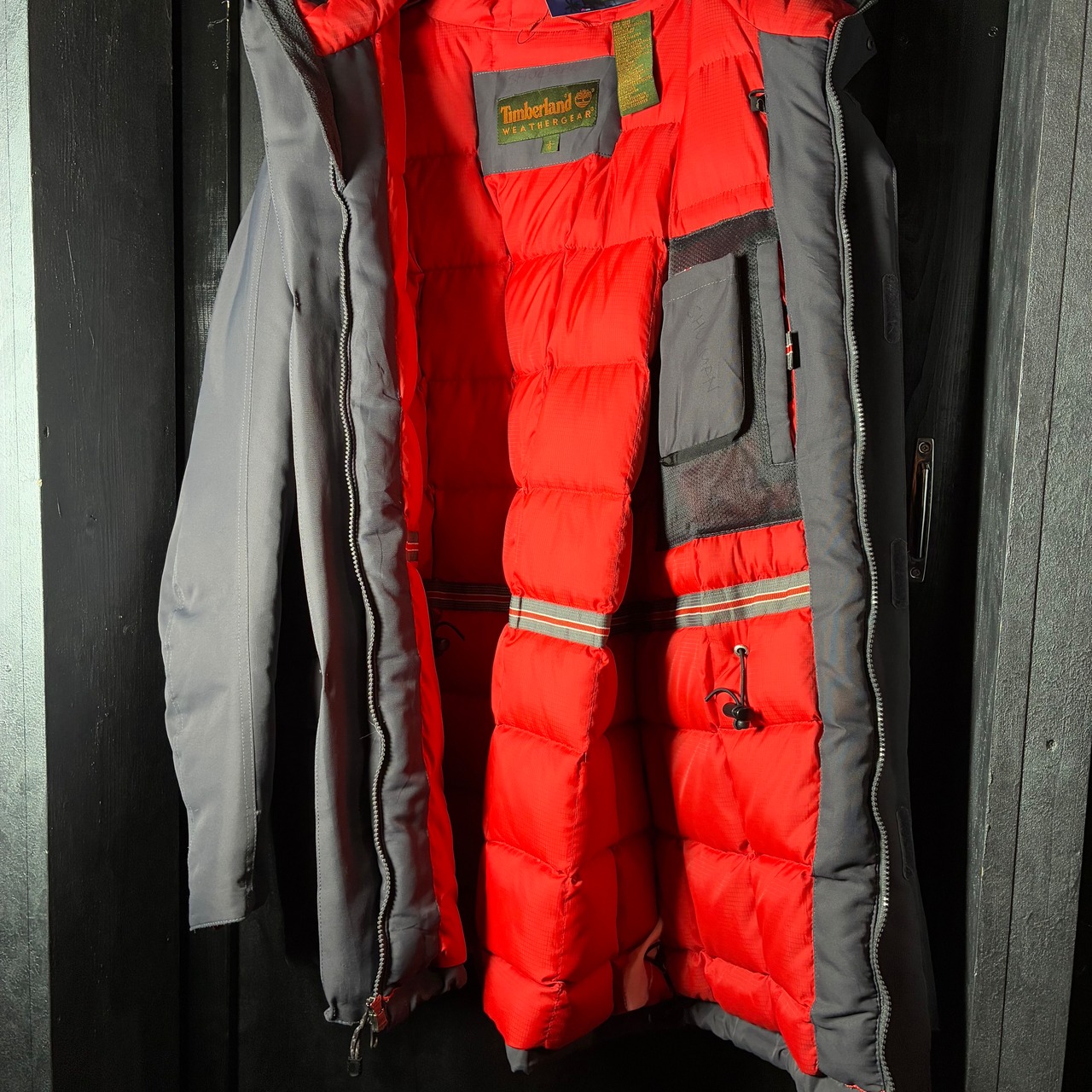 90s Timberland ダウンジャケット　マウンテンパーカ　グレー　ミドル丈　ダブルジップ