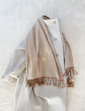 Hand-woven cashmere & lamb mini scarf / White  手織りカシミヤラムミニショール