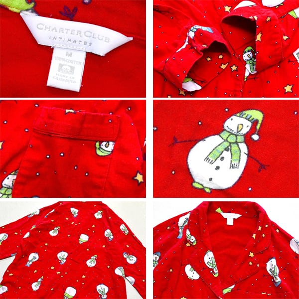 1点物◇雪だるま柄シャツ開襟パジャマシャツ赤US古着メンズレディース