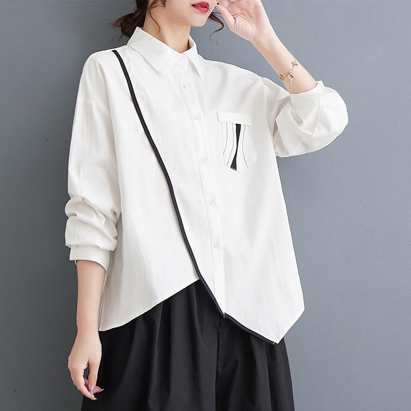 ASYMMETRIC CASUAL DESIGN SHIRT DESIGN 2colors M-8997