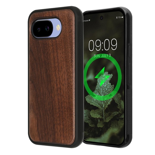 kwmobile 天然木 保護ケース Google Pixel 10a対応 - MagSafe対応 こげ茶色 くるみ ケース