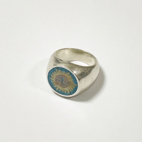 Vintage Turquoise & Sun Face Ring Made In Mexico