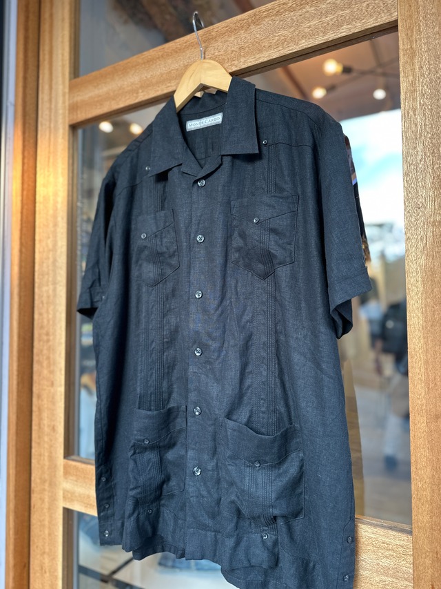 MONTE CARLO BLACK LINEN CUBA SHIRT BLACK