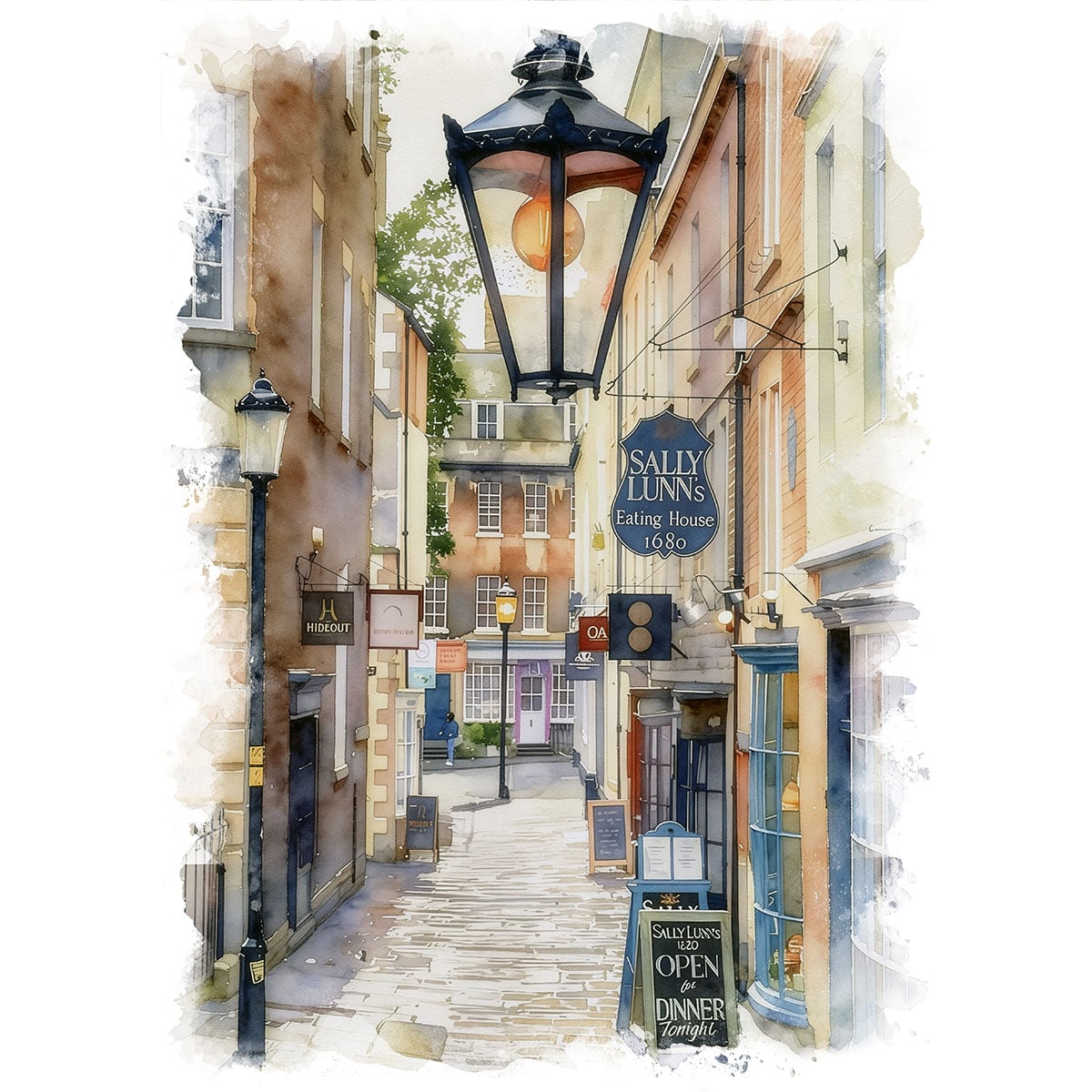 絵画 風景画(街並み) イギリス バース サリー・ルンズ・ヒストリック