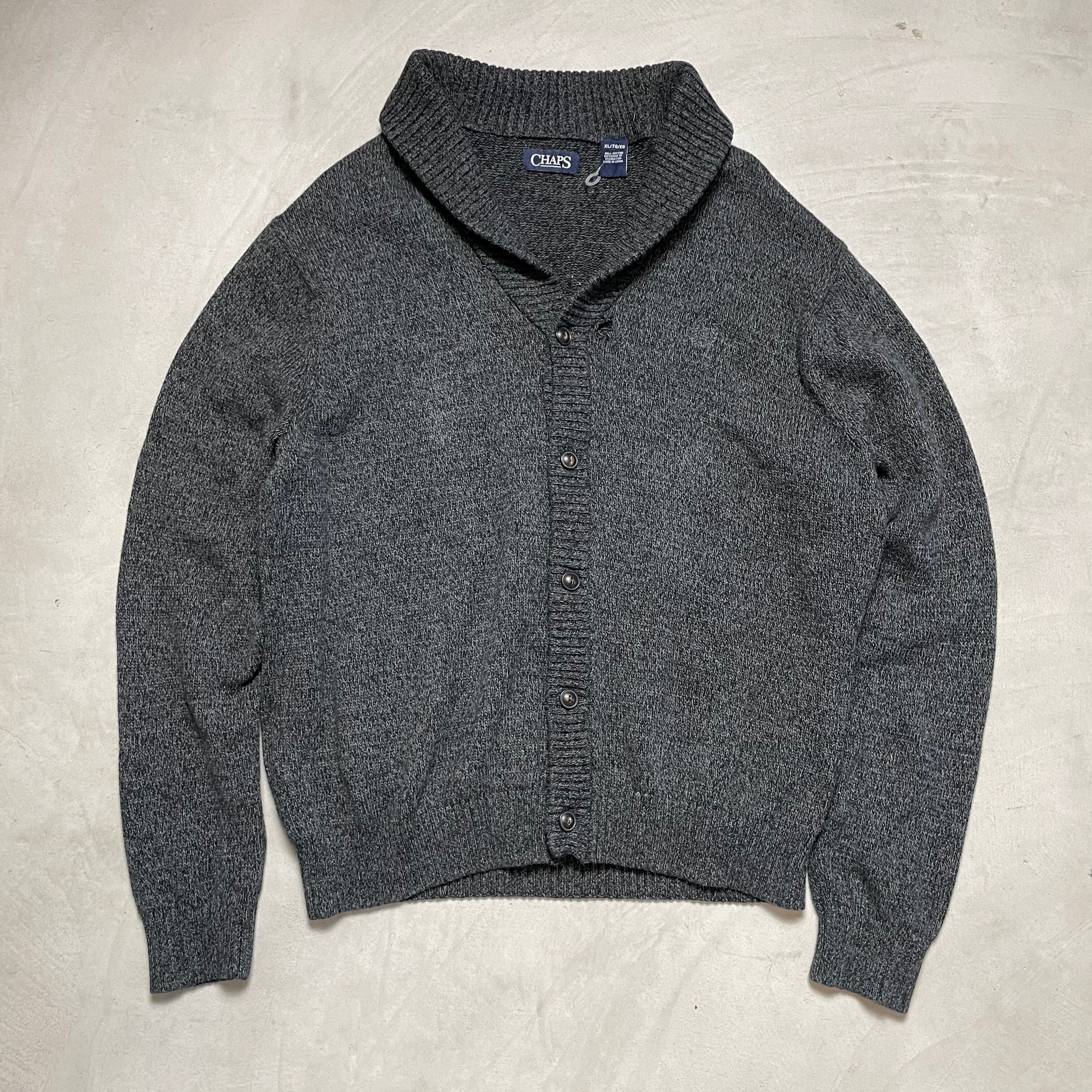 CHAPS チャップス ワンポイントロゴ刺繍 コットンニットセーター メンズXL 古着 ダークグレー【ニットセーター】