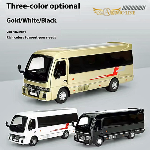 TOYOTA コースター 1/32 ミニカー 全3色 ライト点灯 エンジンサウンド 合金モデル 模型 ジオラマ