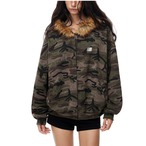 Fur Collar Camouflage Fleece-Lined Hooded Sweatshirt (NC229)