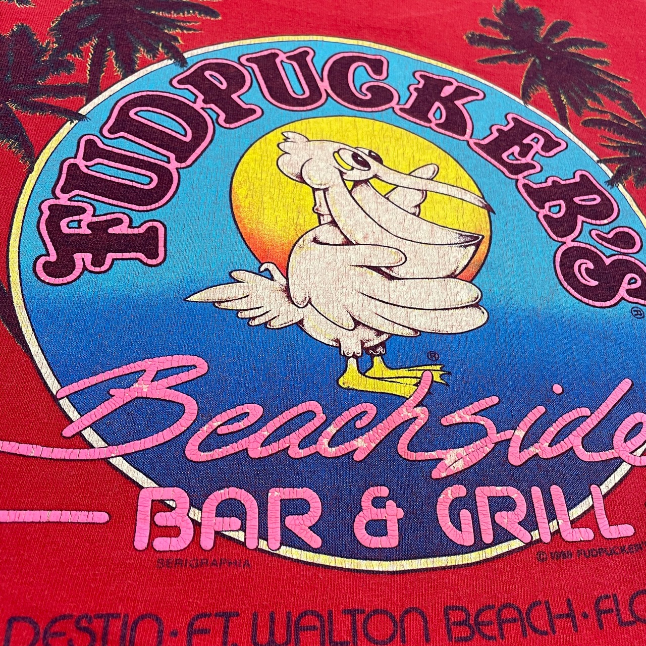 【anvil】80s USA製 BAR&GRILL レストラン アドバタイジング Tシャツ ワンポイントロゴ バックプリント シングルステッチ アンビル 半袖 XL ビッグサイズ US古着