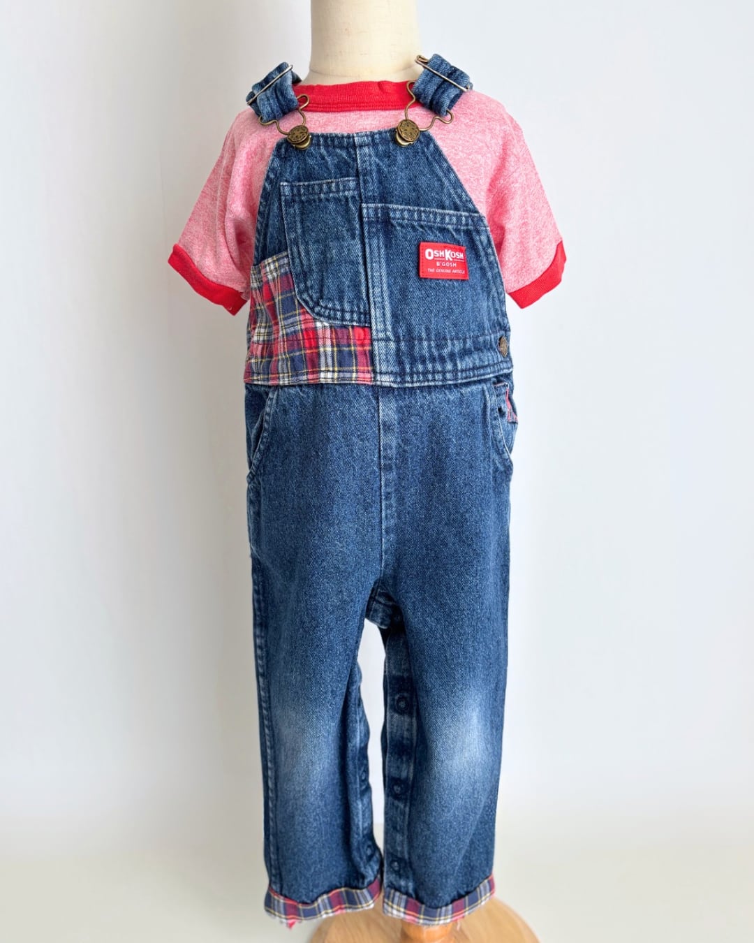 【3T・vintage】USA製 OshKoshデニムチェックオーバーオール