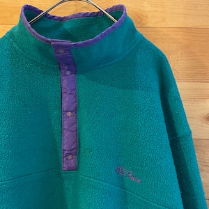 【L.L.Bean】70s 80s USA製 ハーフスナップ フリース ジャケット プルオーバー 筆記体ロゴ 刺繍ロゴ ビンテージ US古着