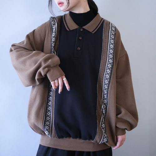 knit switching design XX over silhouette sweat pullover