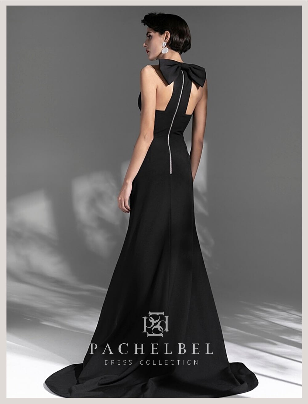 バックリボンスレンダーブラックドレス