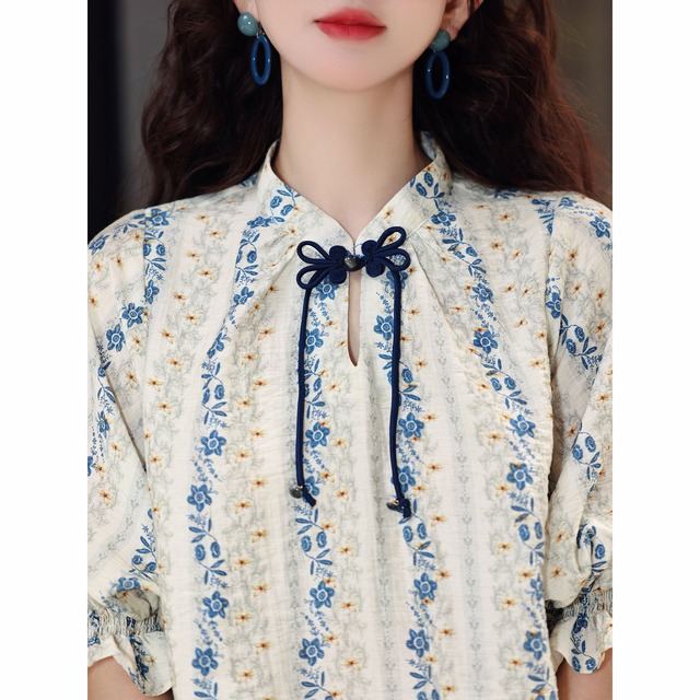 【CHENDSシリーズ】★チャイナ風トップス★ シャツ レディース チャイナボタン 花柄 可愛い 気質アップ
