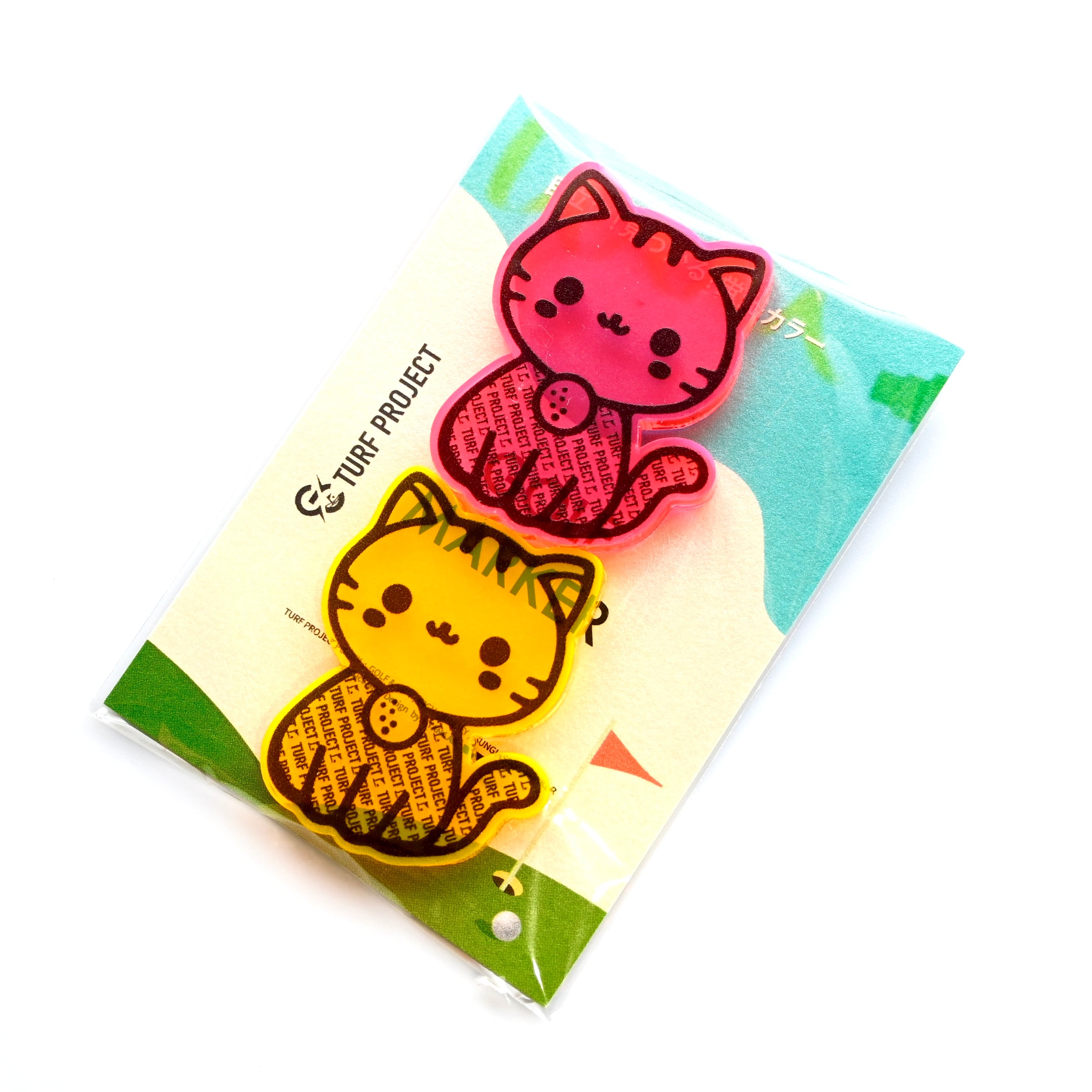 TURF PROJECT　数量10個限定デザイン 蛍光ゴルフマーカー［キャット］2色セット