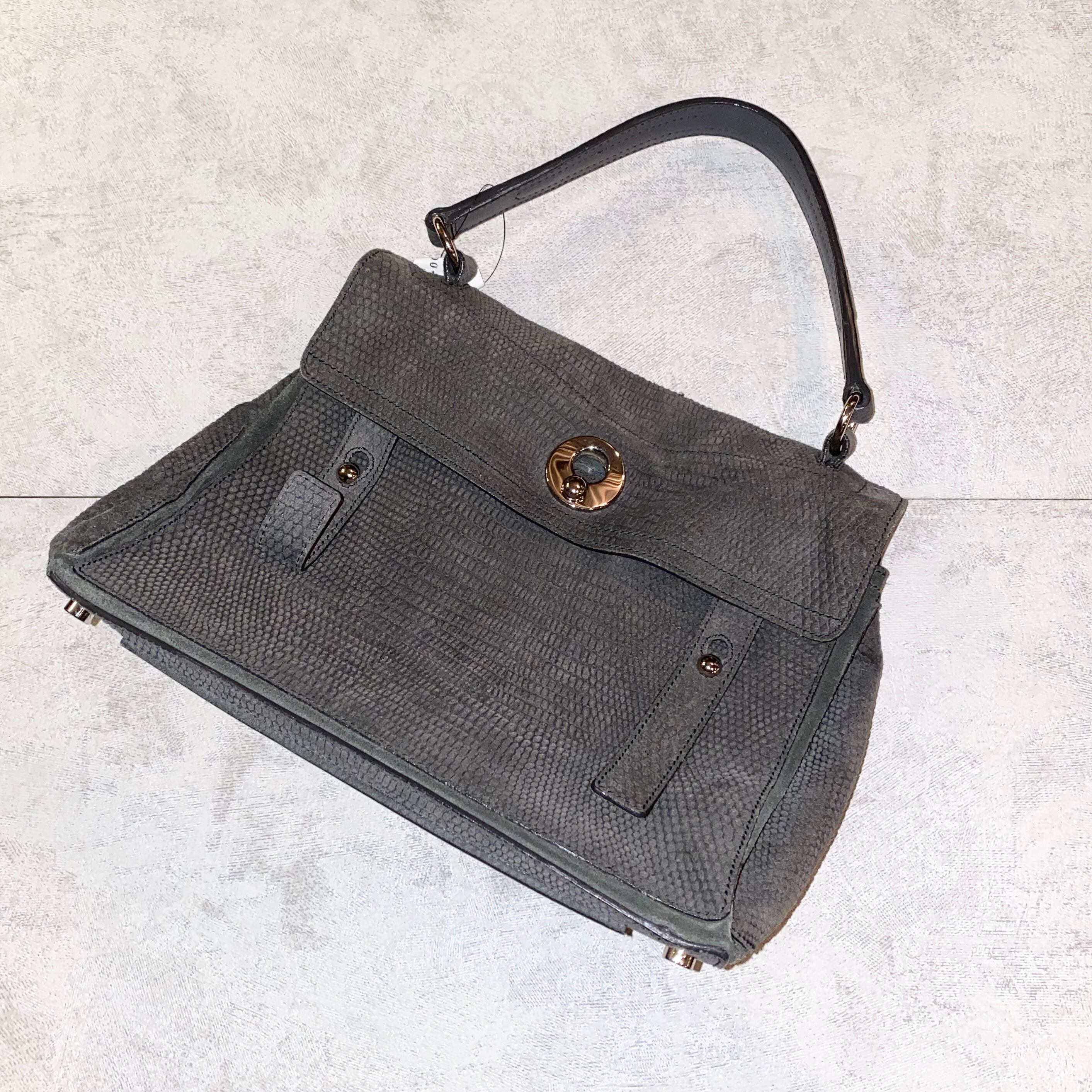 YVES SAINT LAURENT embossed leather hand bag “muse two” | NOIR ONLINE