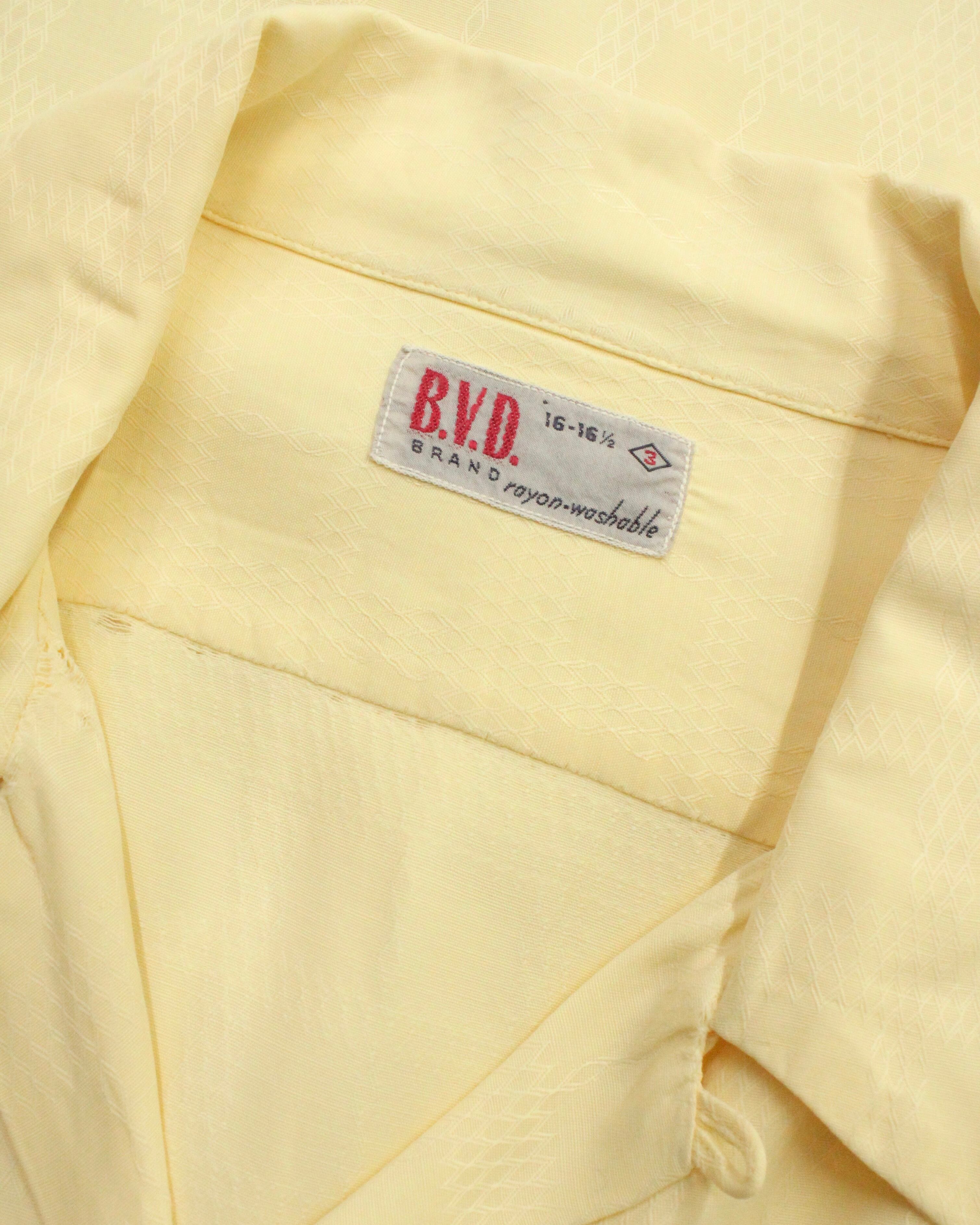 50s B.V.D. Jacquard Pattern Rayon Satin Open Collar Shirt | VOLAR
