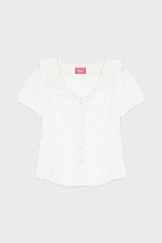 [SINOON] Lace Mix Collar Blouse (White) 正規品 韓国ブランド 韓国通販 韓国代行 韓国ファッション シヌン シヌーン