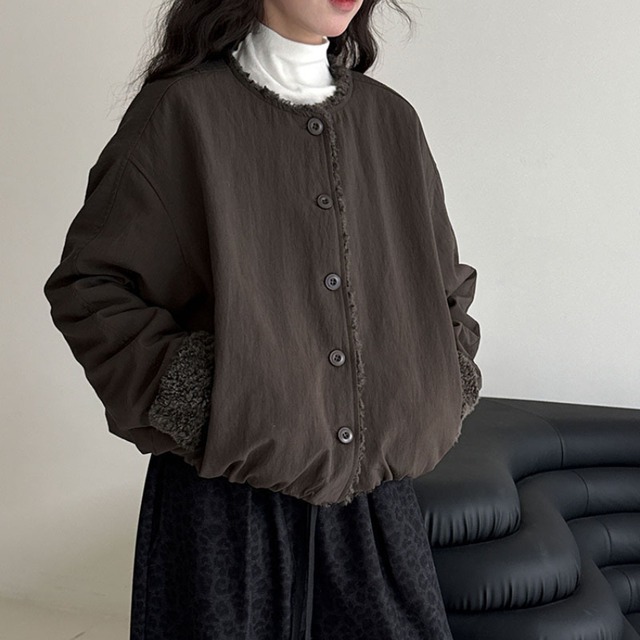 collarless boa coat　J00273