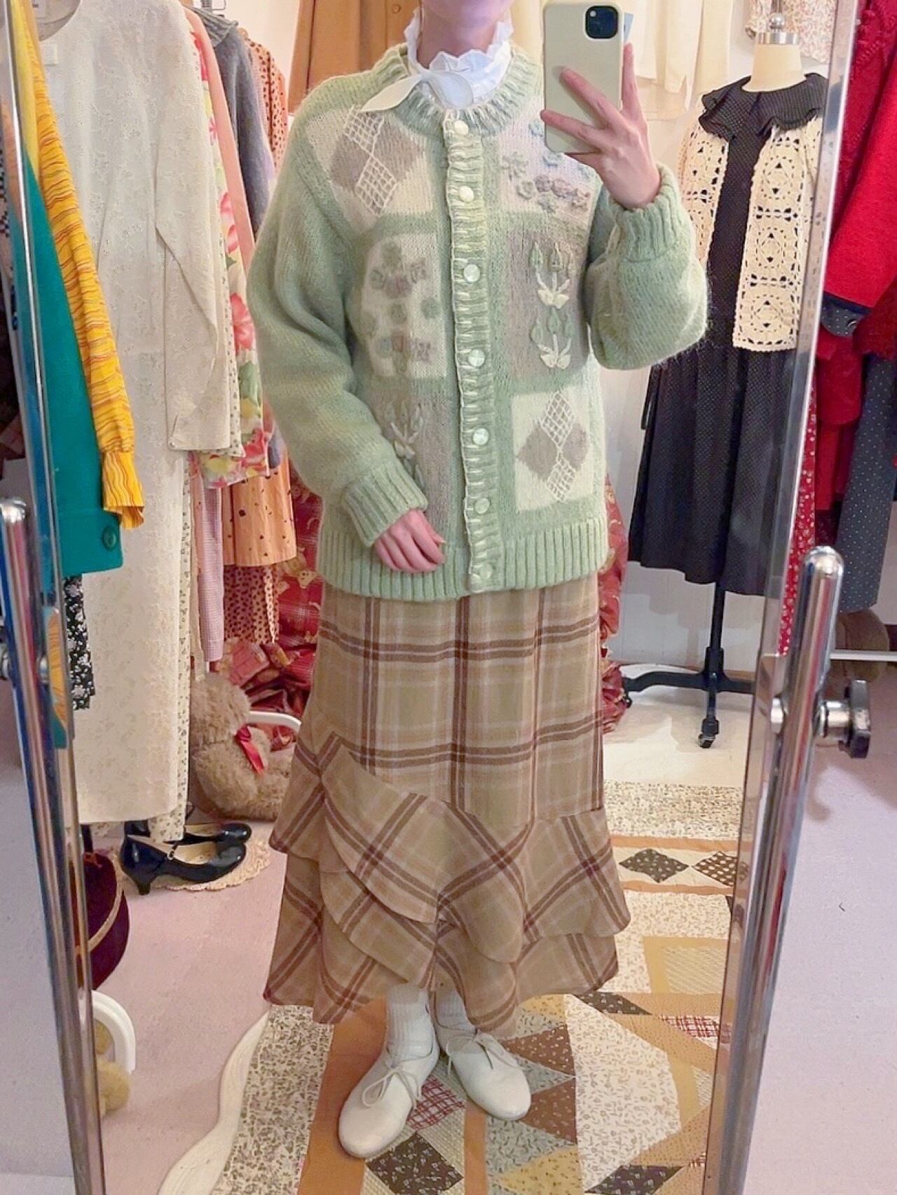 light green flower diamond cardigan