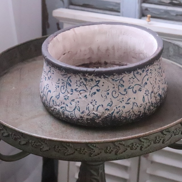 植木鉢　アンプリメフルールフラットL｜陶器　シャビーシック　寄せ植えして飾ると素敵なガーデンになる　16235