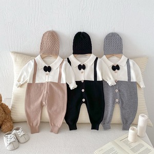 【BABY】春作フェイクツーピースニットロンパース