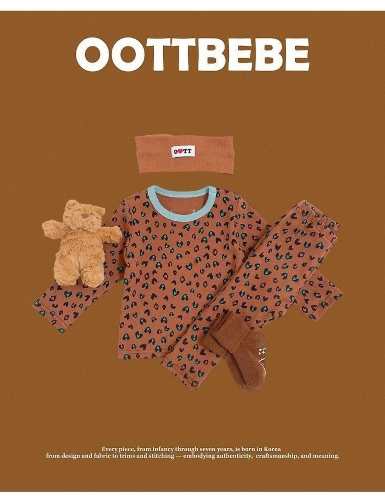 韓国子供服 / 26winter / oottbebe / ハートレオパードルームウェア / ベビー&キッズ / 冬服 *XS~XL*