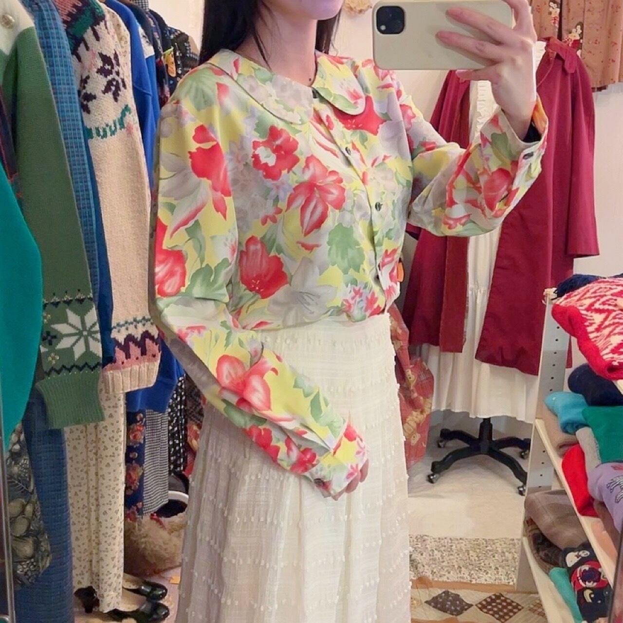 neon yellow flower blouse