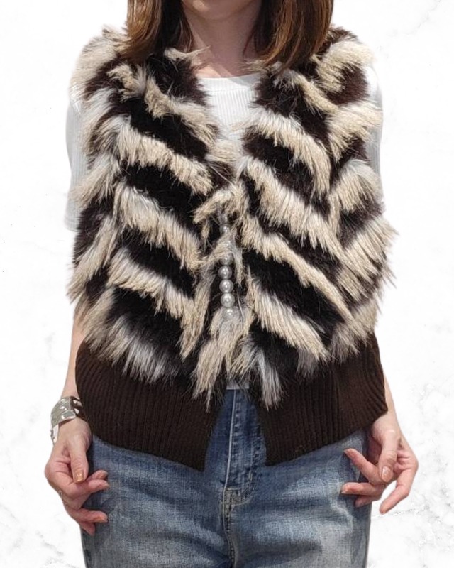 パールボタンショートファーベスト　70052-5101  GALENA