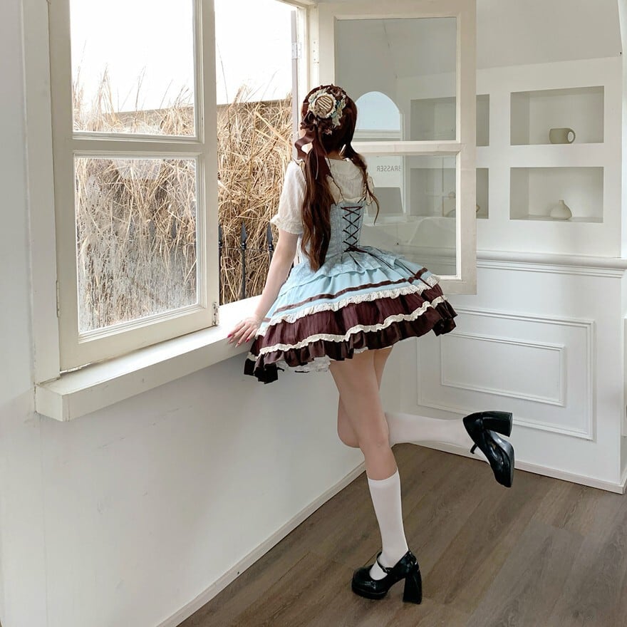 とろける甘さを纏う チョコミント甘ロリジャンパースカート 小帽子付き